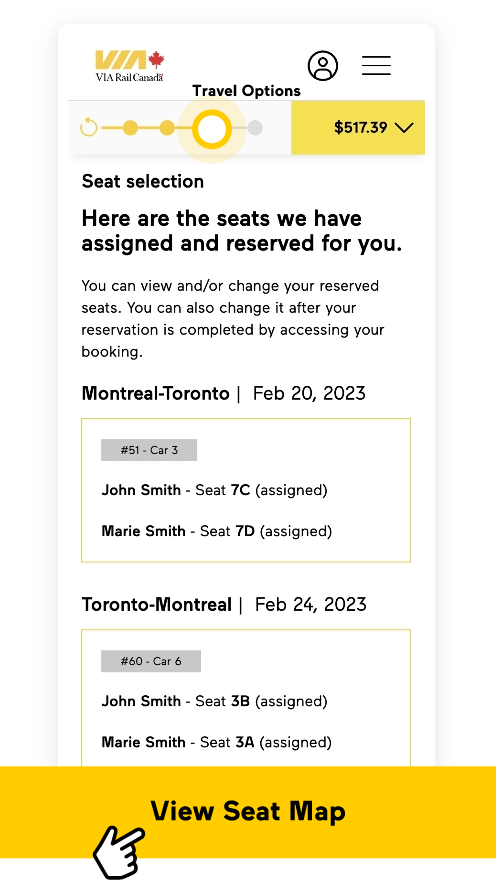 Visual display of the Travel options screen used in the online booking. 