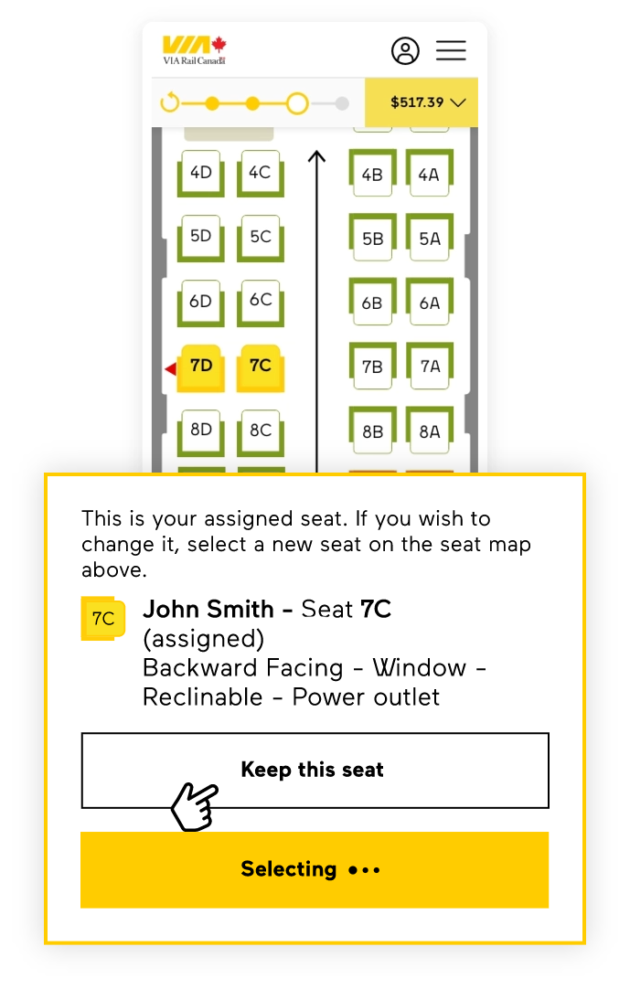 Visual display of the seat map used for seat selection. 